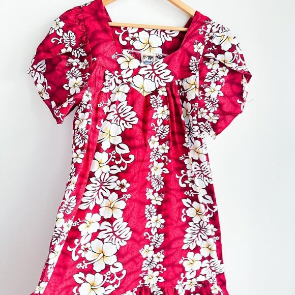 Vintage Hawaiian Togs Floral Red White Hawaiian Midi Dress M - Picture 5 of 8